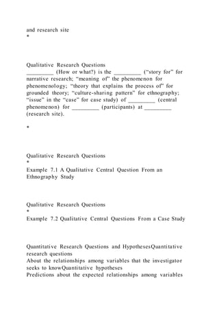 CHAPTER 7 RESEARCH QUESTIONS AND HYPOTHESESInvestigators place | DOCX