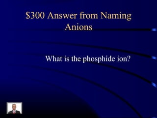 $300 Answer from Naming
Anions
What is the phosphide ion?
 