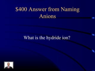 $400 Answer from Naming
Anions
What is the hydride ion?
 
