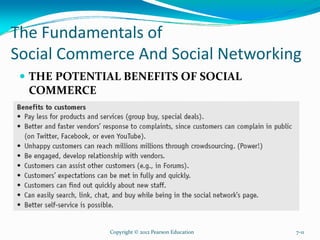 The Fundamentals of
Social Commerce And Social Networking
THE POTENTIAL BENEFITS OF SOCIAL
COMMERCE
Copyright © 2012 Pearson Education 7-11
 
