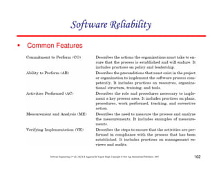 Software Reliability
Common Features

Software Engineering (3rd ed.), By K.K Aggarwal & Yogesh Singh, Copyright © New Age International Publishers, 2007

102

 