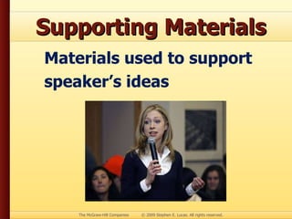 Supporting Materials Materials used to support speaker’s ideas 