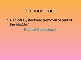 Urinary Tract Radical Cystectomy (removal of part of the bladder) Radical Cystectomy  