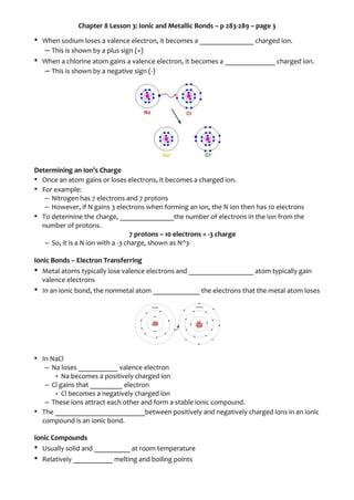 Chemistry chapter 7 ionic and metallic bonding worksheet answers