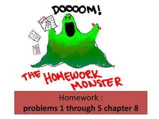 Homework :
problems 1 through 5 chapter 8
 