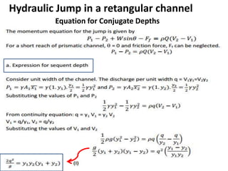 Equation for Conjugate Depths
Hydraulic Jump in a retangular channel
 