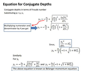Equation for Conjugate Depths
Multiplying numerator and
denominator by 4,we get
Since,
 