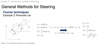 Fourier techniques
Example 2: Kinematic car
Chapter 8 – Nonholonomic Motion Planning
General Methods for Steering
 