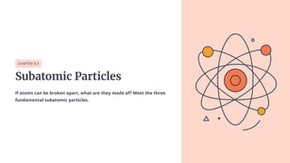 CHAPTER 8.3
Subatomic Particles
If atoms can be broken apart, what are they made of? Meet the three
fundamental subatomic particles.
 