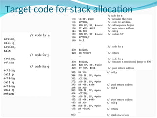 Target code for stack allocation
 