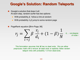 8.35
Google’s Solution: Random Teleports

di … out-degree
of node i
 