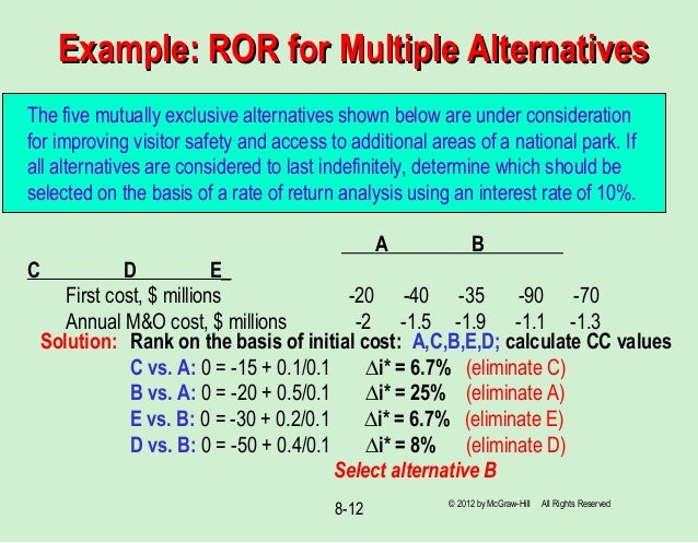 Chapter 8 ror analysis for multiple alternatives