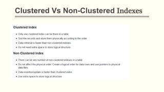 Clustered Vs Non-Clustered Indexes
 