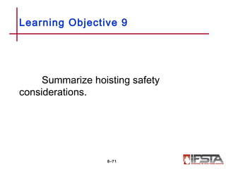 Summarize hoisting safety
considerations.
Learning Objective 9
8–71
 