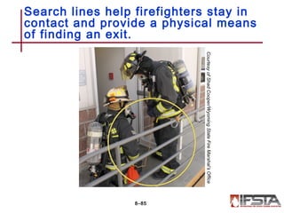 Search lines help firefighters stay in
contact and provide a physical means
of finding an exit.
8–85 CourtesyofShadCooper/WyomingStateFireMarshal’sOffice
 