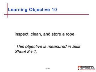 Inspect, clean, and store a rope.
This objective is measured in Skill
Sheet 8-I-1.
Learning Objective 10
8–90
 