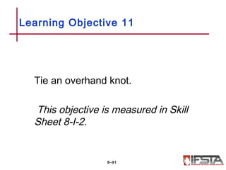 Tie an overhand knot.
This objective is measured in Skill
Sheet 8-I-2.
Learning Objective 11
8–91
 
