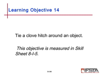 Tie a clove hitch around an object.
This objective is measured in Skill
Sheet 8-I-5.
Learning Objective 14
8–94
 
