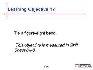 Tie a figure-eight bend.
This objective is measured in Skill
Sheet 8-I-8.
Learning Objective 17
8–97
 