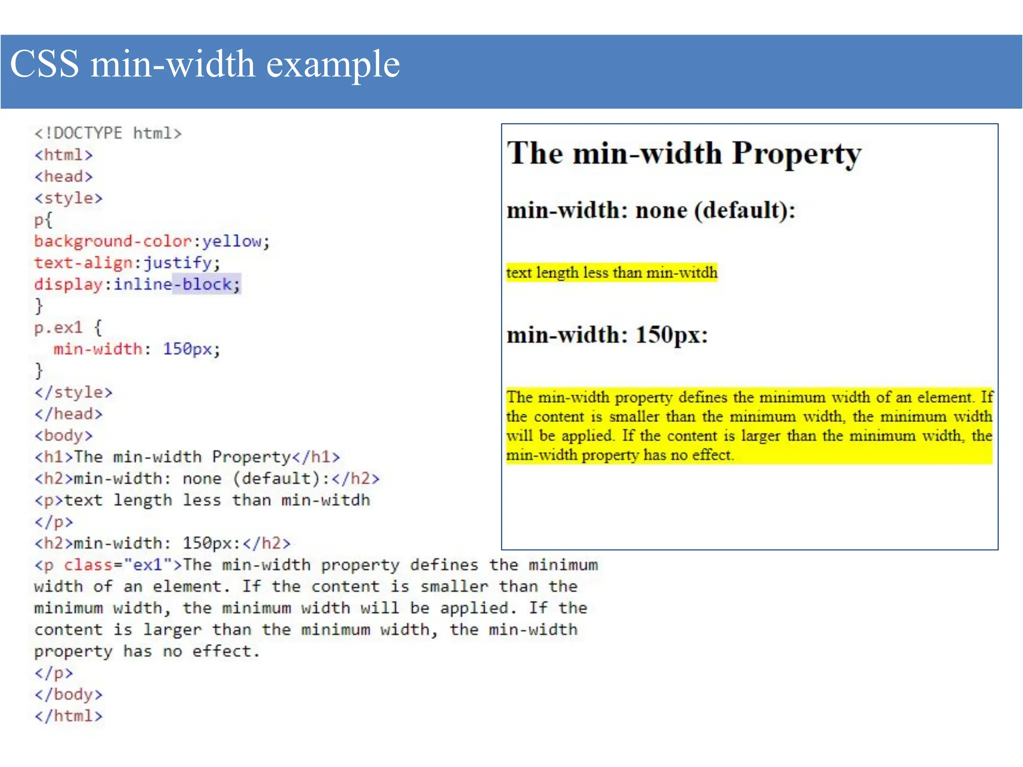 CSS min-width example
 