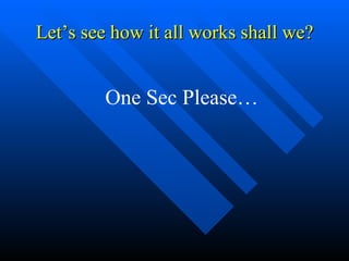 Let’s see how it all works shall we? One Sec Please… 