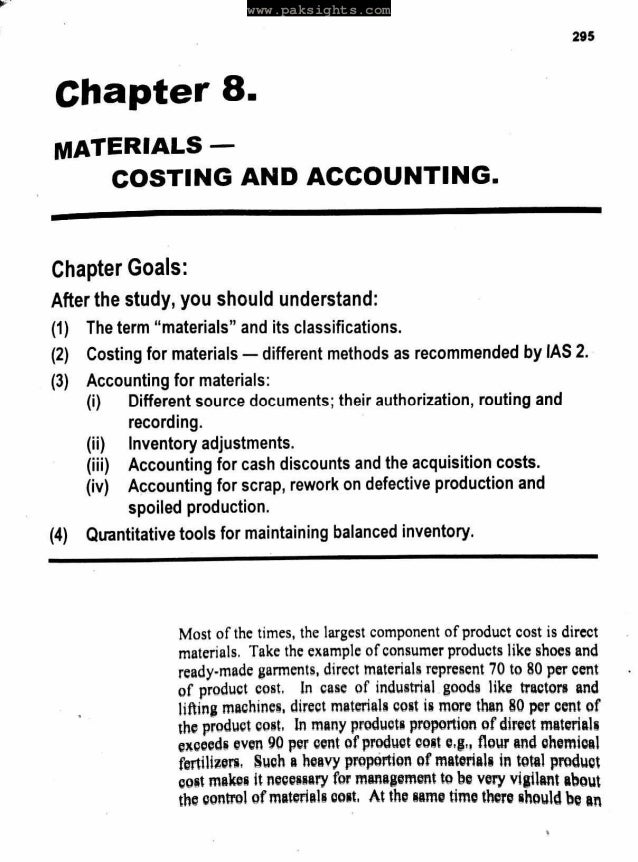 Chapter 8 Materials Costing and Accounting (Cost Accounting By Sohail