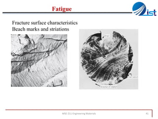Fatigue
Fracture surface characteristics
Beach marks and striations

MSE-211-Engineering Materials

41

 