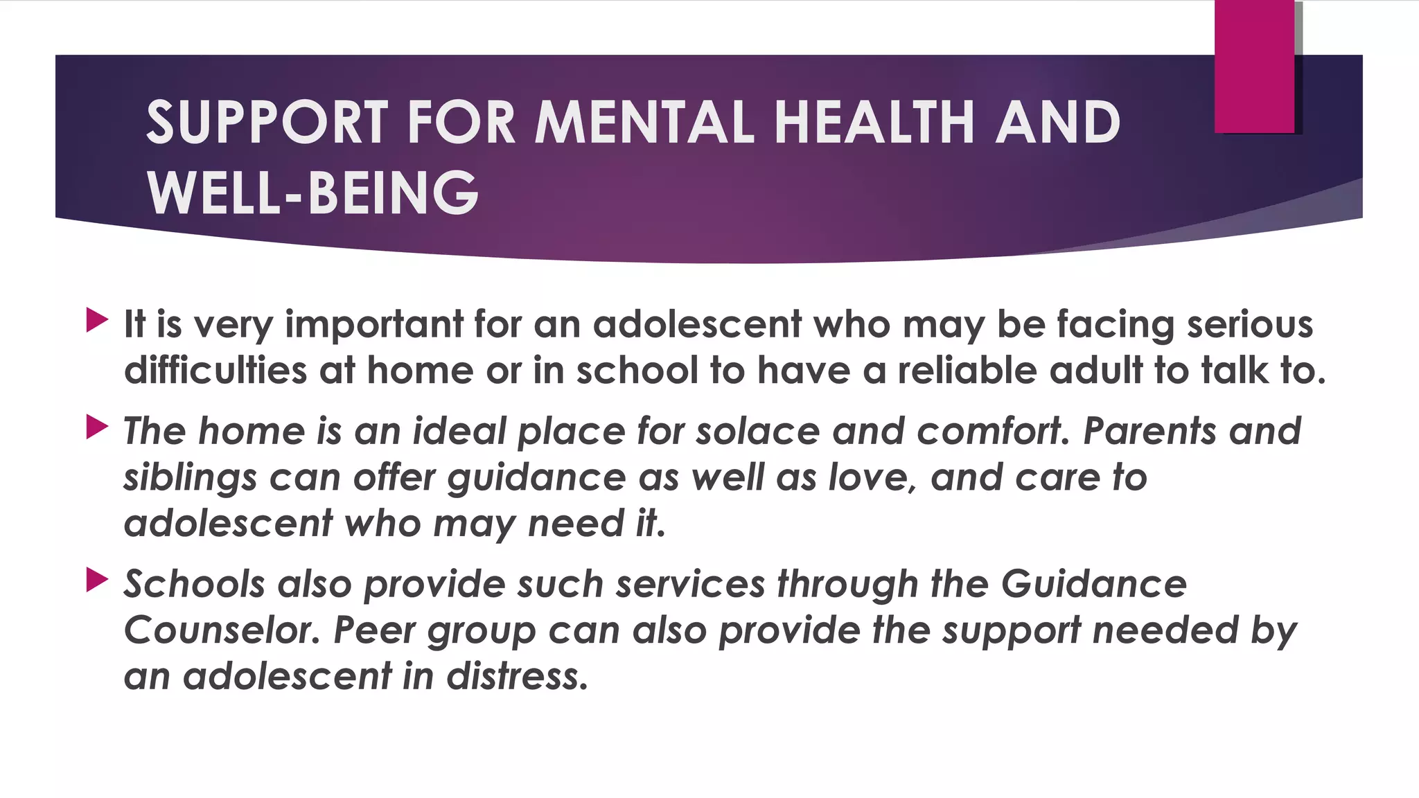 Chapter 8 mental health and well being in middle and late adolescence | PPT
