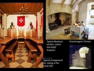 Typical Medieval   Charlemagne’s Throne
   kitchen- notice
   the HUGE
   fireplace



Typical arrangement
for eating in the
Great Hall
 