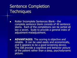 Sentence Completeion Risb Chapter 8 personality assessment | PPTX