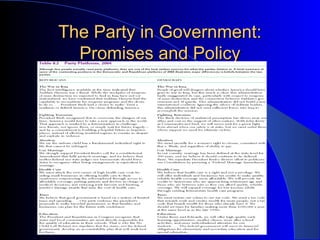 The Party in Government:
  Promises and Policy
 