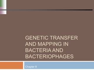 GENETIC TRANSFER
AND MAPPING IN
BACTERIA AND
BACTERIOPHAGES
Chapter 8
 