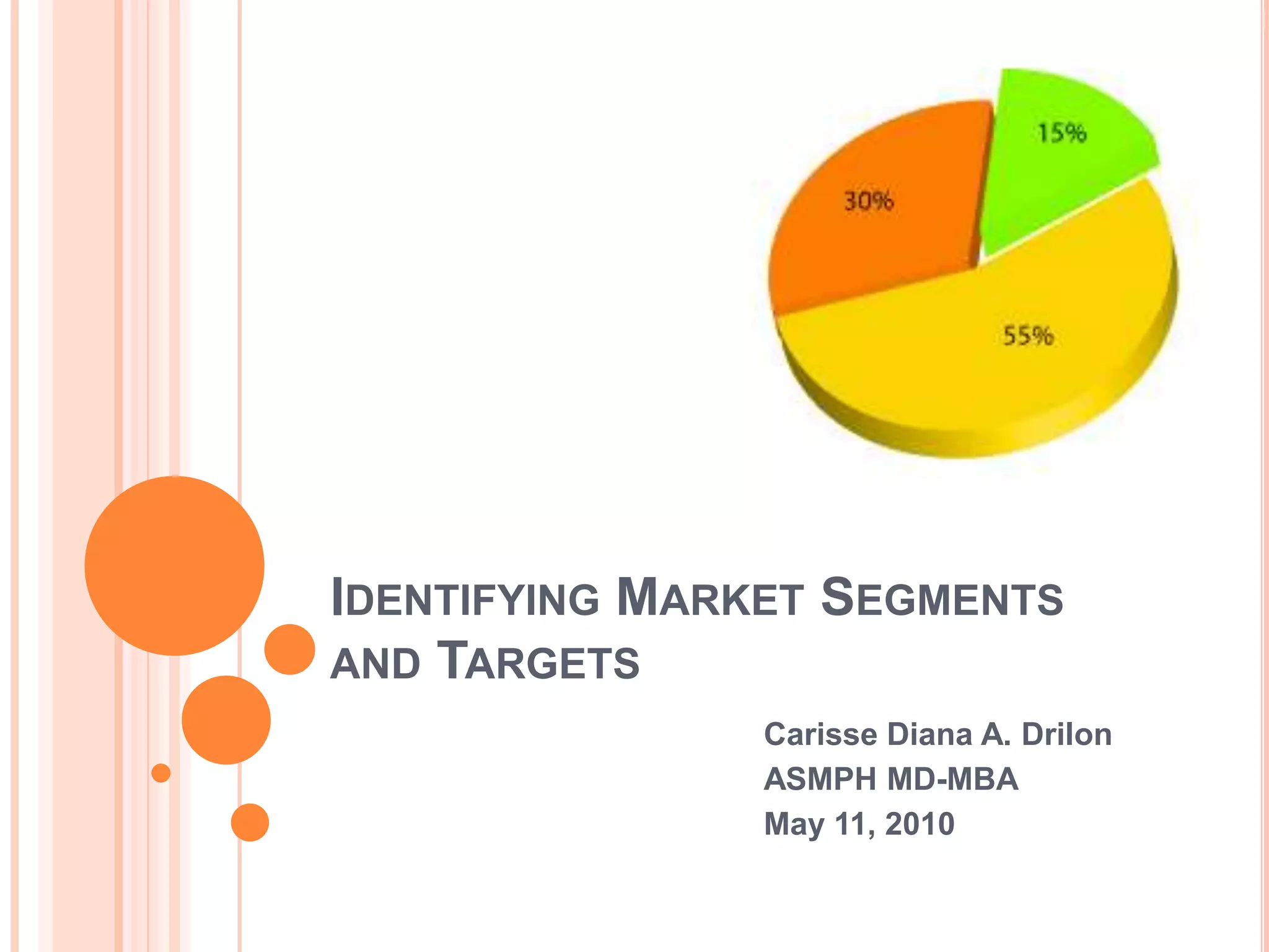 Identifying Market Segments and TargetsCarisse Diana A. DrilonASMPH MD-MBAMay 11, 2010
