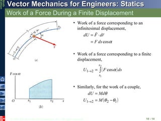 Work of a Force During a Finite Displacement 10 -  Work of a force corresponding to an infinitesimal displacement, Work of a force corresponding to a finite displacement, Similarly, for the work of a couple, 