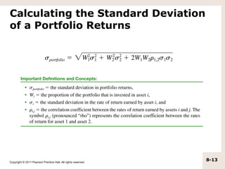 Calculating the Standard Deviation
of a Portfolio Returns




Copyright © 2011 Pearson Prentice Hall. All rights reserved.
                                                               8-13
 