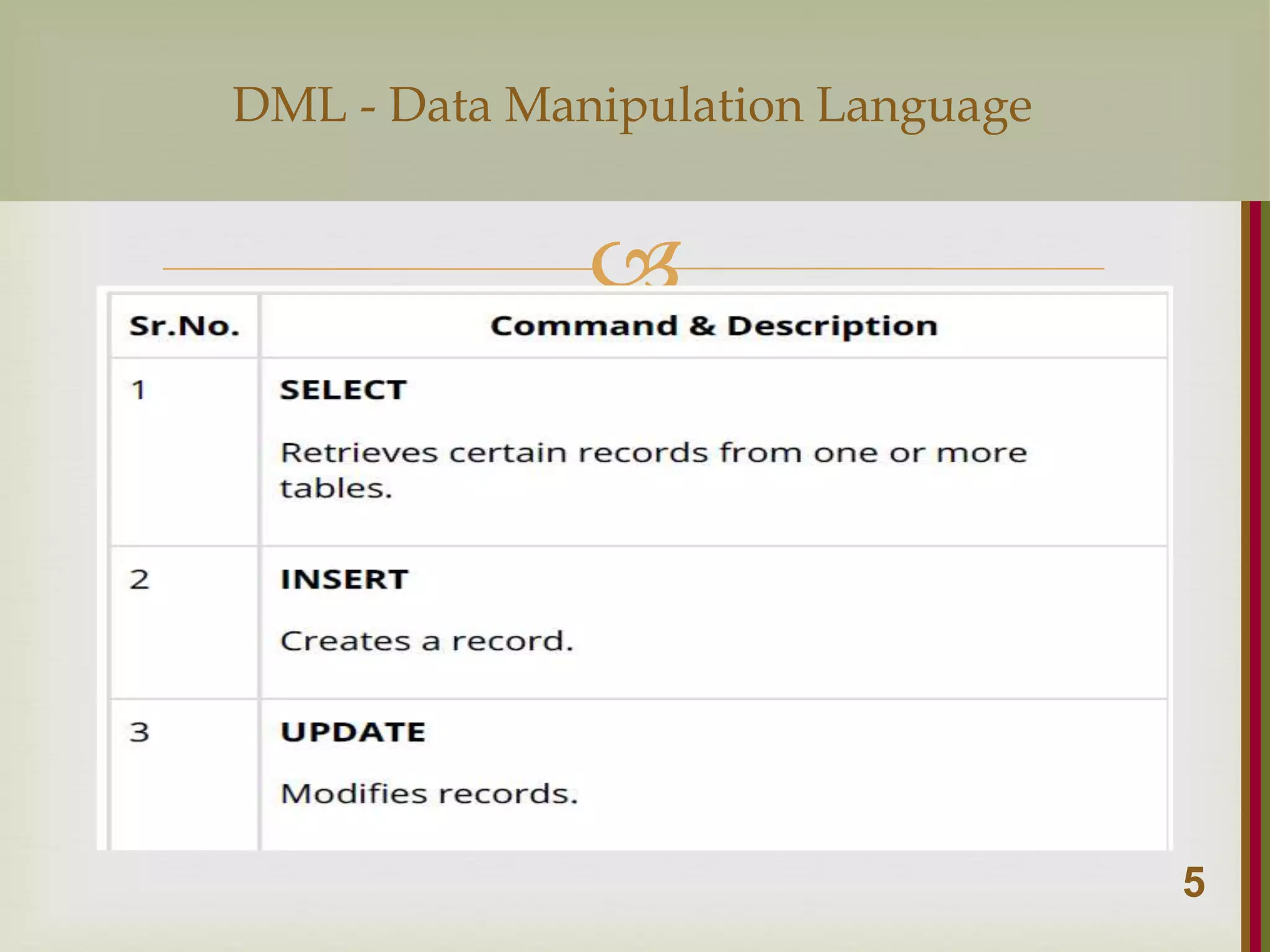  5 DML - Data Manipulation Language 