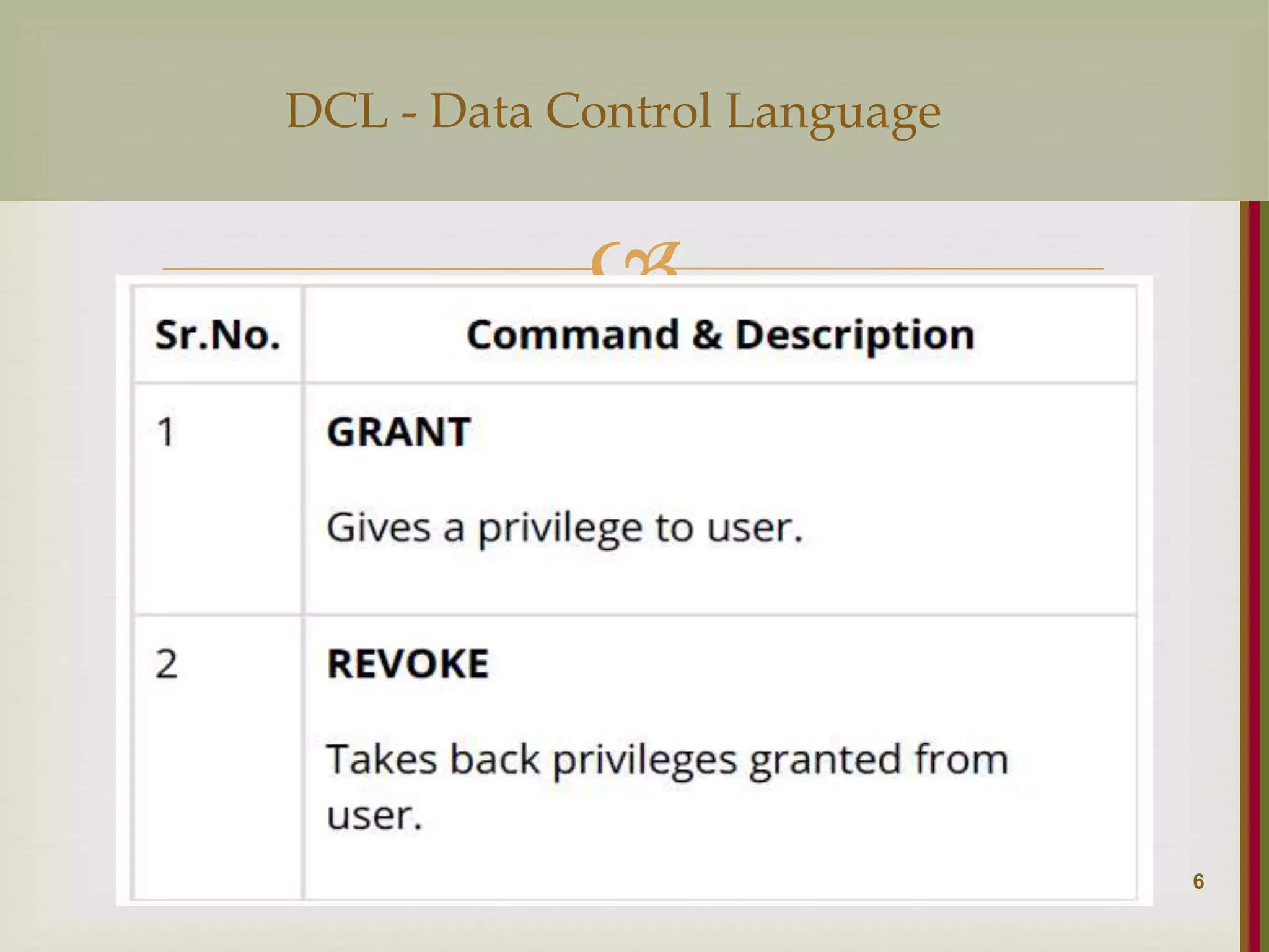  DCL - Data Control Language 6 