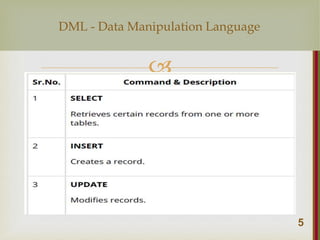
5
DML - Data Manipulation Language
 