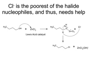 Cl -  is the poorest of the halide nucleophiles, and thus, needs help 