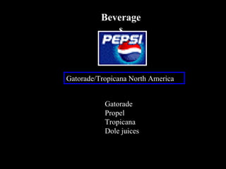 Beverages Gatorade/Tropicana North America Gatorade Propel Tropicana Dole juices 