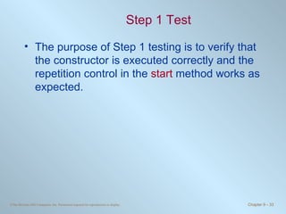 Step 1 Test The purpose of Step 1 testing is to verify that the constructor is executed correctly and the repetition control in the  start  method works as expected.  