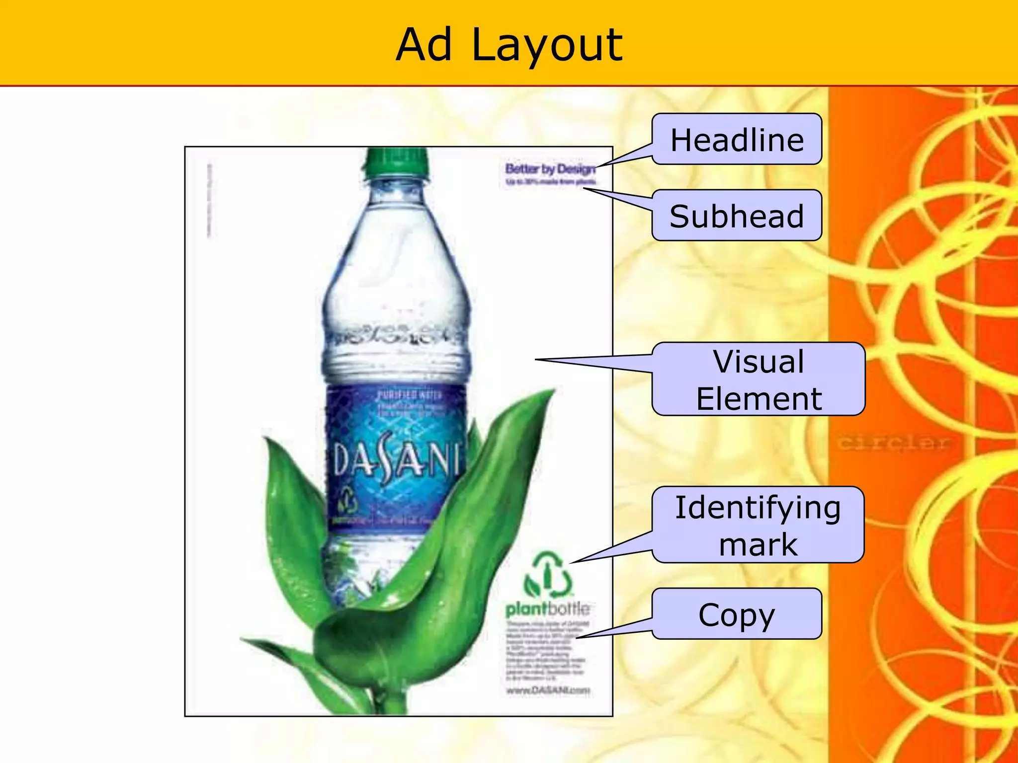 Ad Layout

            Headline

            Subhead



              Visual
             Element


            Identifying
               mark

             Copy
 