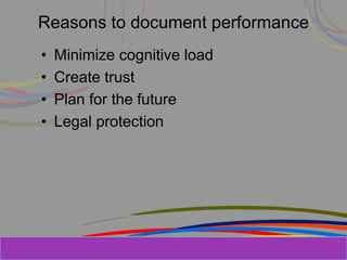 Herman Aguinis, University of Colorado at
Reasons to document performance
• Minimize cognitive load
• Create trust
• Plan for the future
• Legal protection
Prentice Hall, Inc. © 2006
 