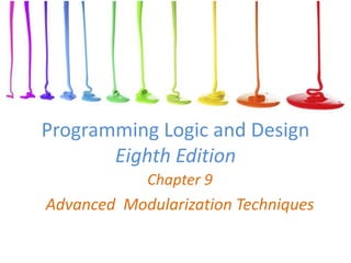 Programming Logic and Design
Eighth Edition
Chapter 9
Advanced Modularization Techniques
 