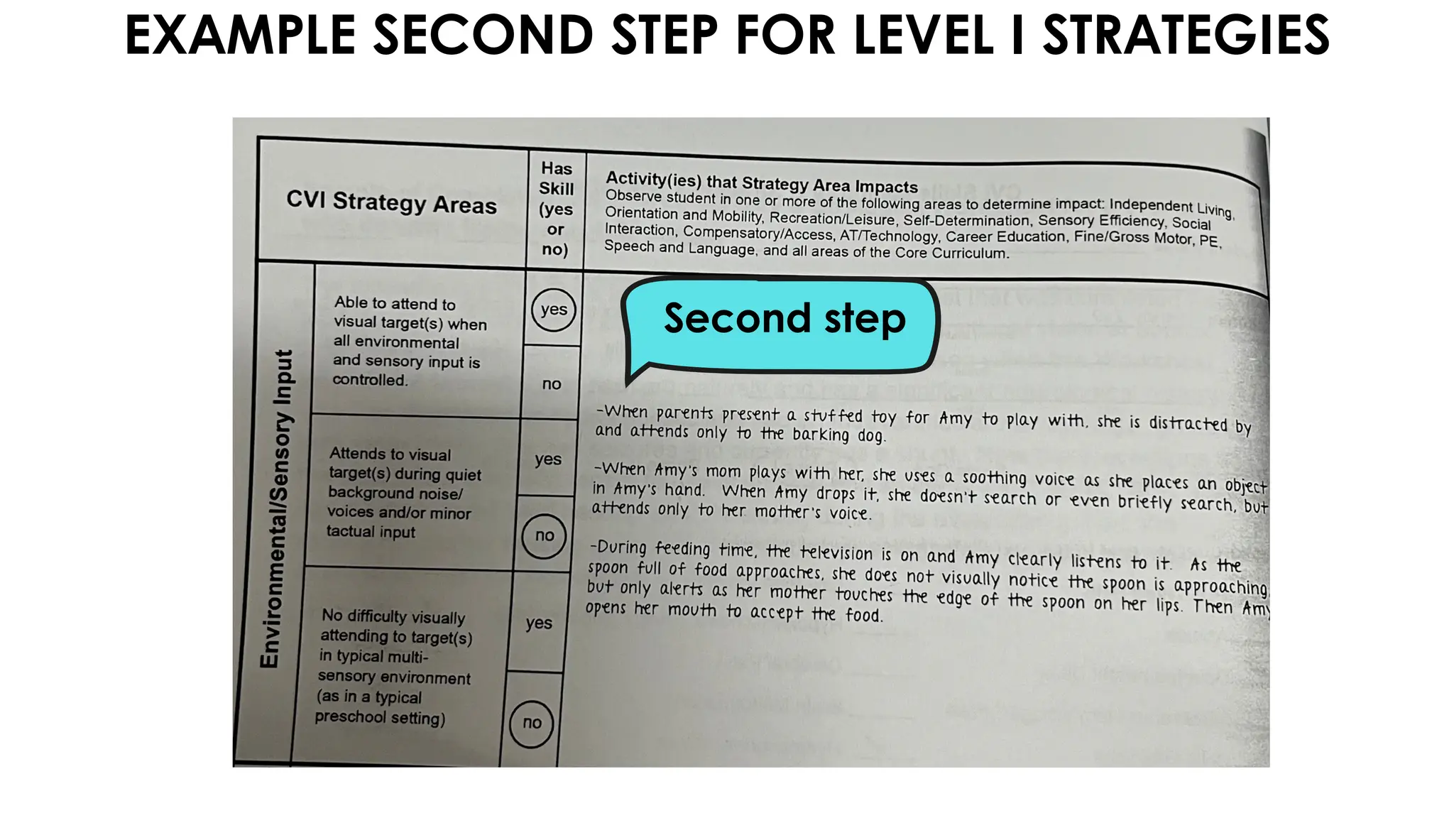 EXAMPLE SECOND STEP FOR LEVEL I STRATEGIES
Second step
 