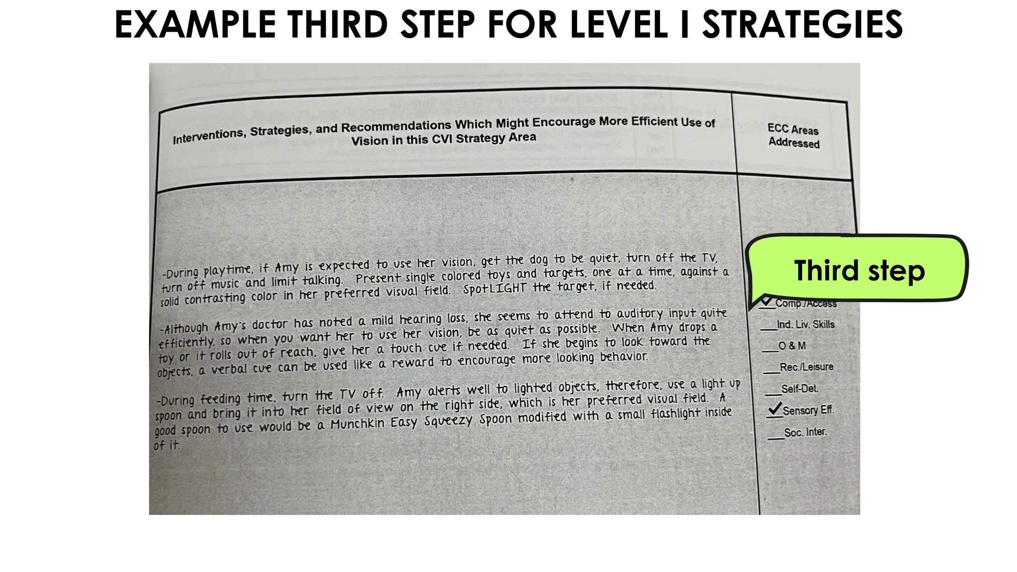 EXAMPLE THIRD STEP FOR LEVEL I STRATEGIES
Third step
 