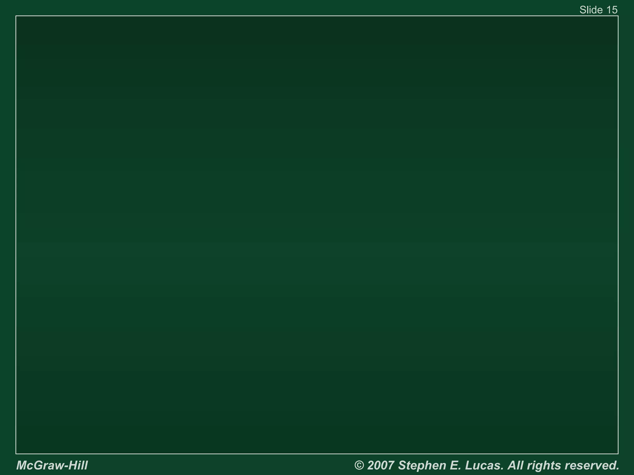 Slide 15

McGraw-Hill

© 2007 Stephen E. Lucas. All rights reserved.

 