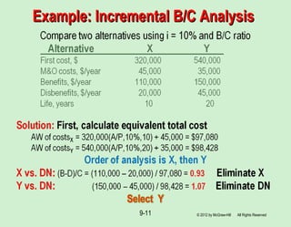 Example: Incremental B/C AnalysisExample: Incremental B/C Analysis
© 2012 by McGraw-Hill All Rights Reserved9-11
 