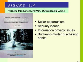  Seller opportunism
 Security issues
 Information privacy issues
 Brick-and-mortar purchasing
habits
F I G U R E 9 . 4
Reasons Consumers are Wary of Purchasing Online
 