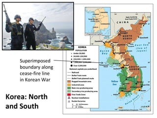 Korea: North and South Superimposed boundary along cease-fire line in Korean War 